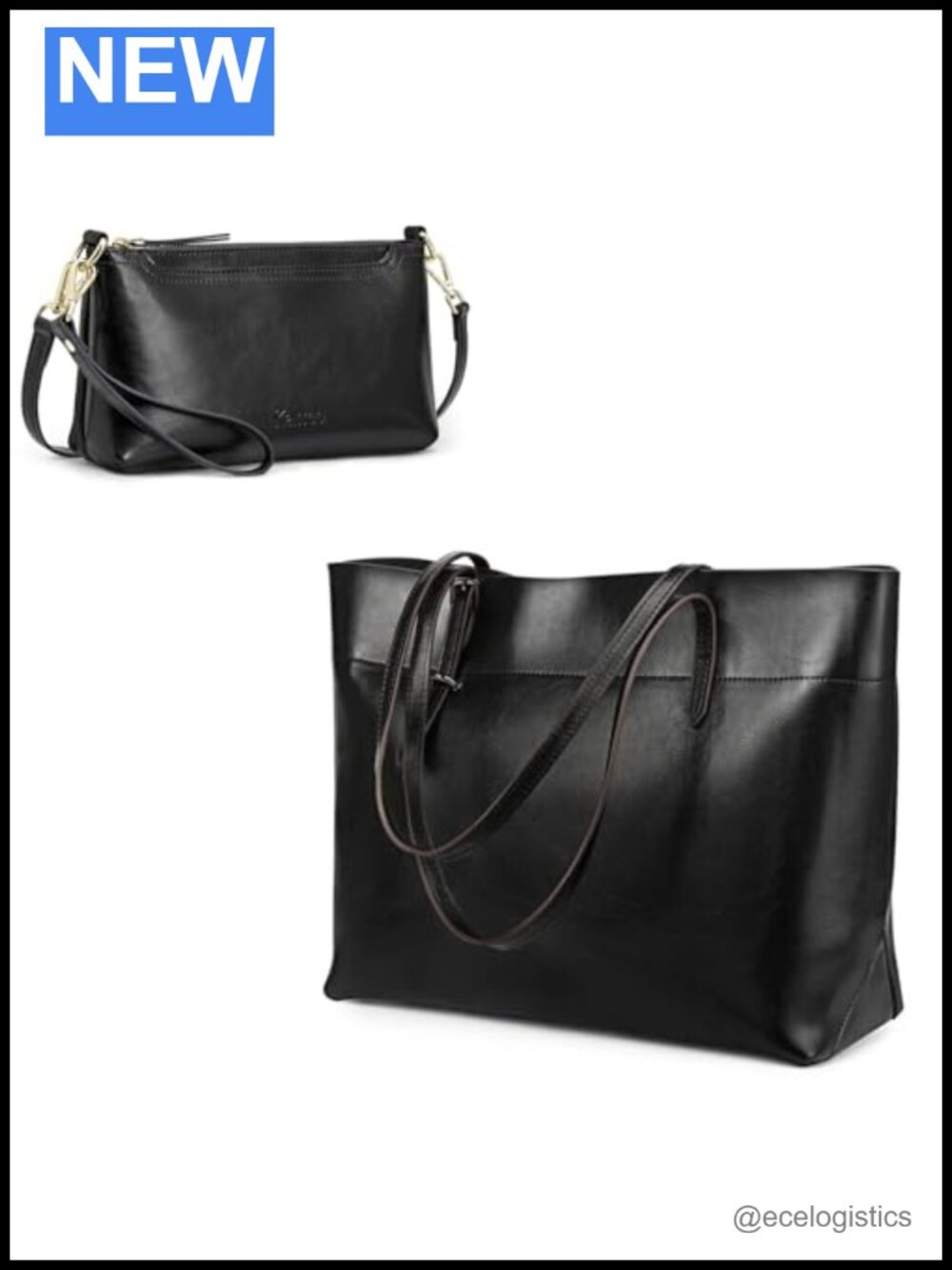 Genuine Leather Tote & Crossbody Bag Set for Women